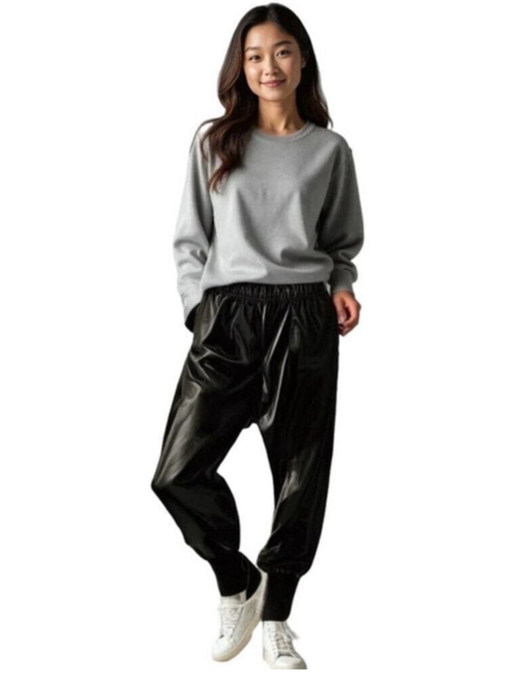 Lulunico Faux Leather Joggers Small Black Elastic Waist Adjustable Tie